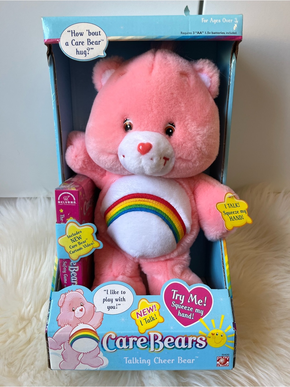 NWT Mint Condition Talking Cheer Bear Care Bear With VHS Vintage 2003 Y2K